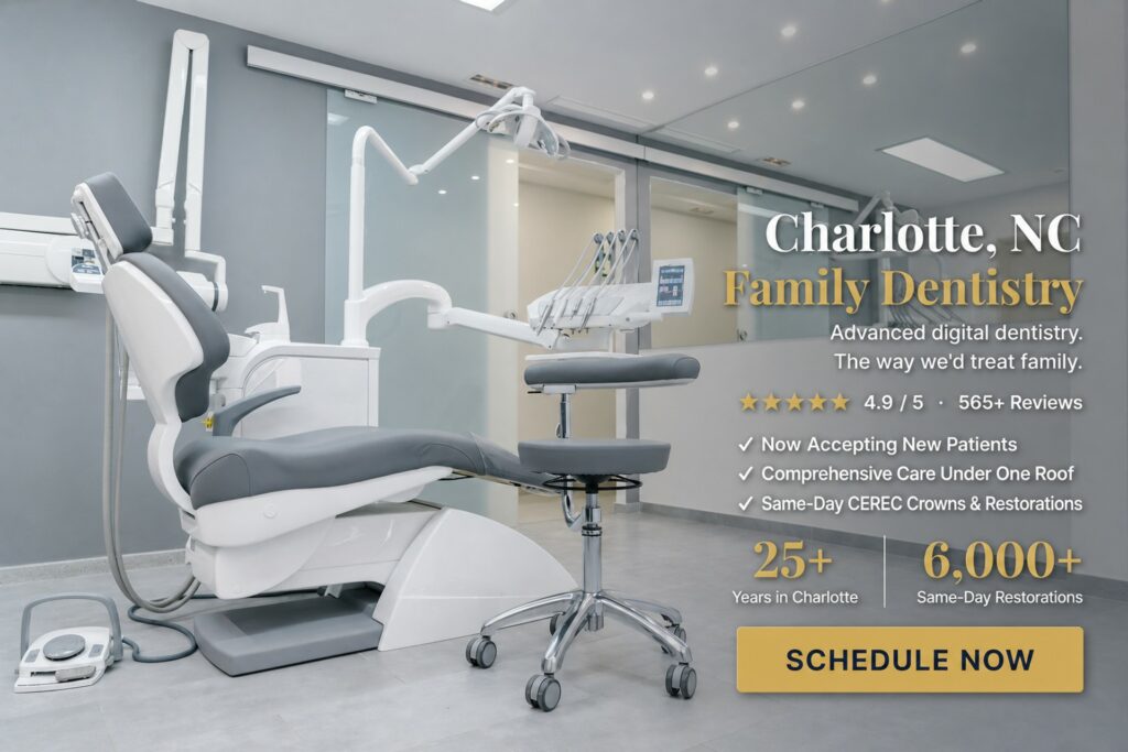 Charlotte Dental Arts editorial hero with verified brand overlay